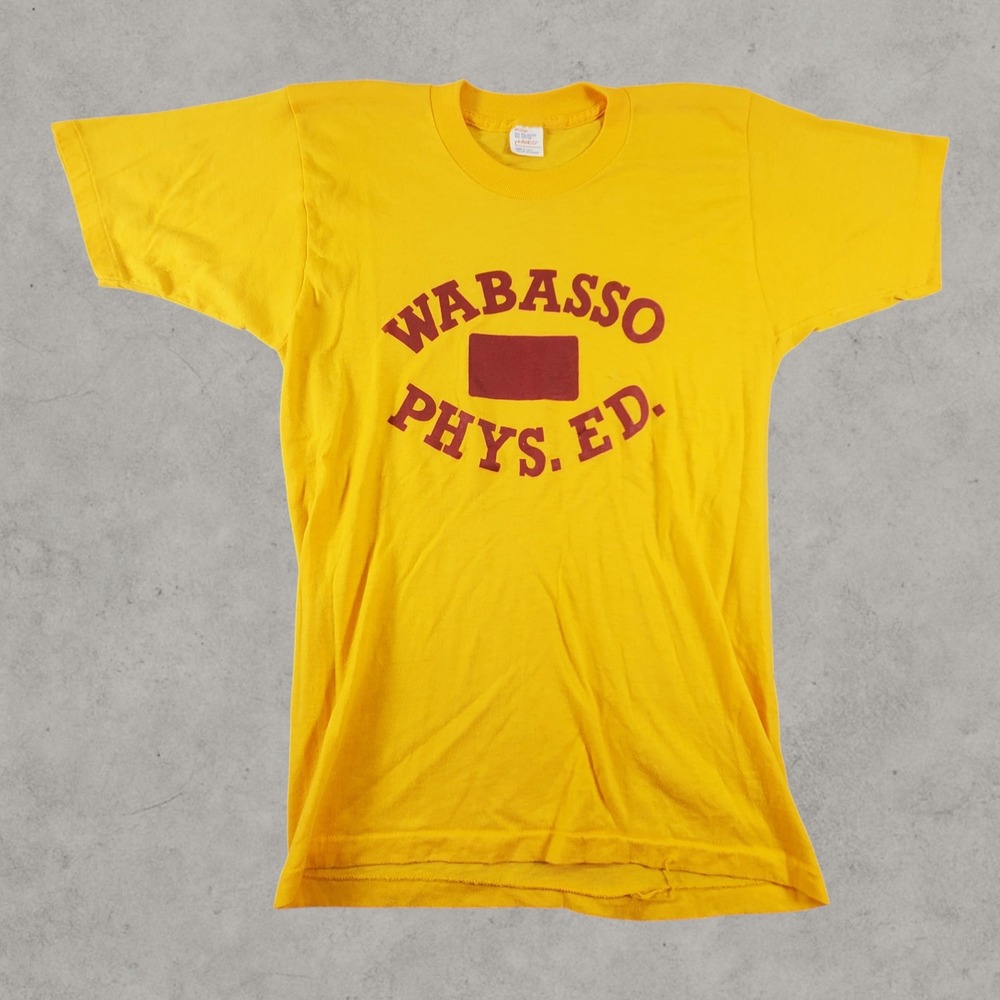 Vintage Wabasso Phys Ed Shirt Men Medium Yellow Single Stitch  USA Wanco 70s